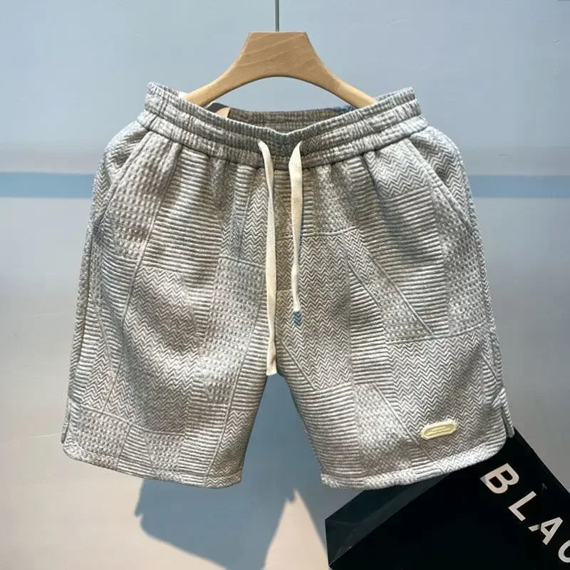 Men's Casual Sports Shorts with Wave Pattern and Adjustable Drawstring