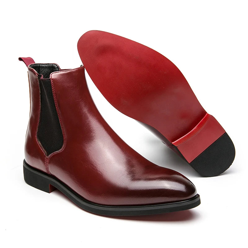 Men’s Chelsea Slip-On Ankle Boots with Red Sole Classic Design