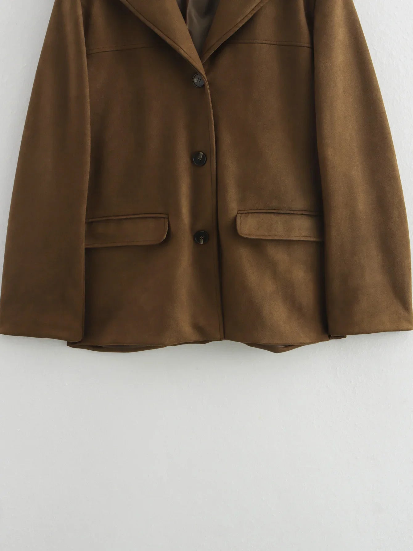 Women's Brown Blazer Jacket with Cropped Fit and Long Sleeve Design