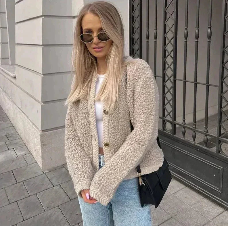 Women's Casual Button Front Teddy Fleece Jacket with Soft Texture