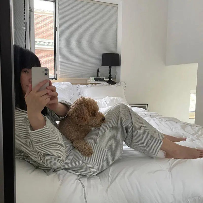 Women's 2-Piece Pyjama Set with Striped Long Sleeve Top and Trousers