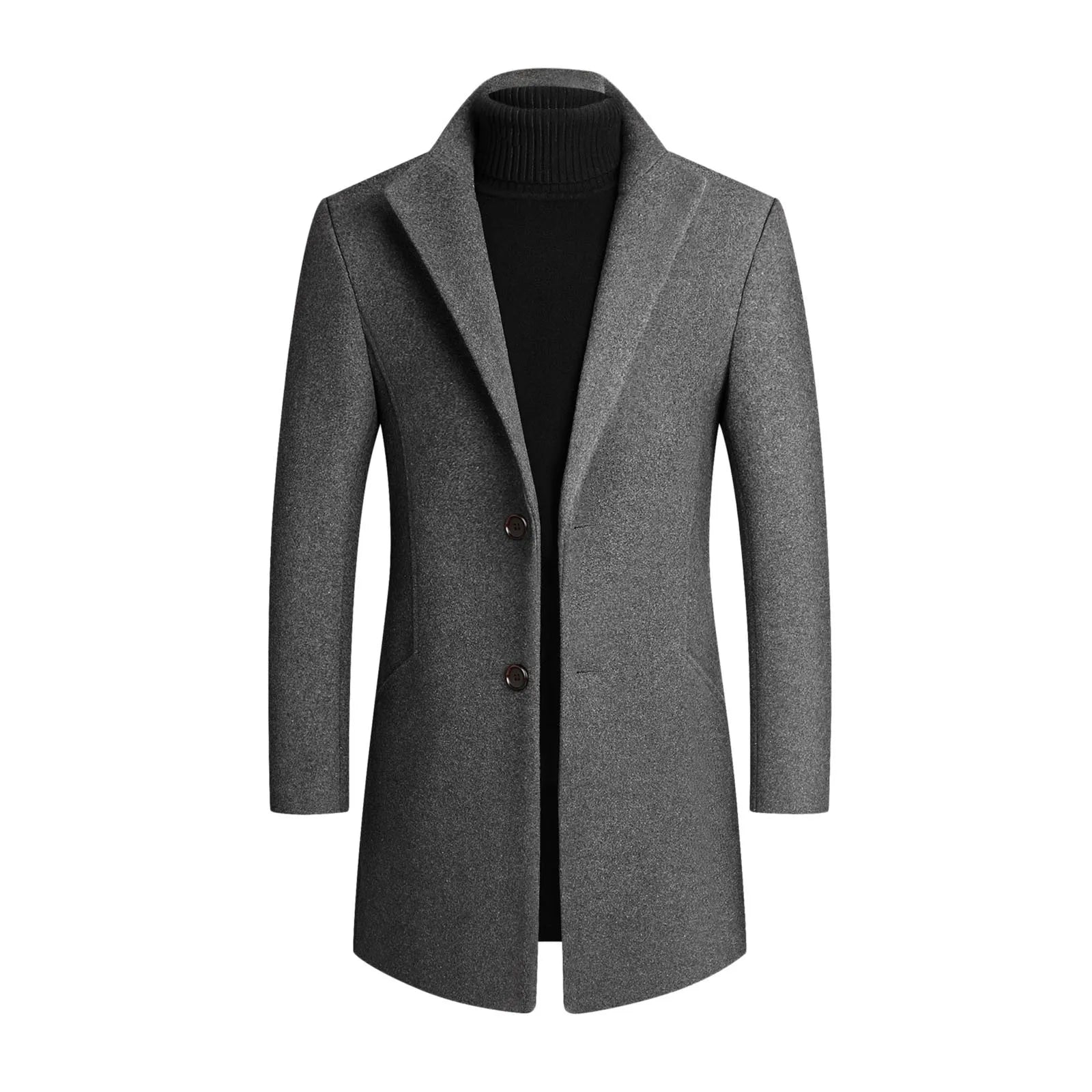 Men's Slim Fit Long Coat with Classic Lapel Design