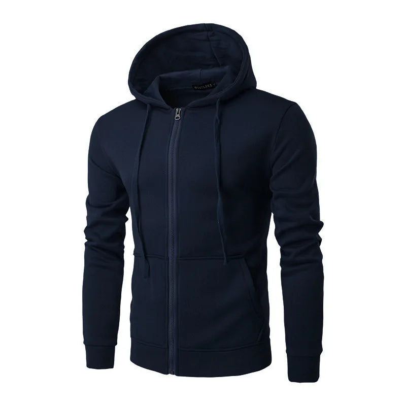 Men's Zip-Up Sport Hoodie with Drawstring Hood and Slim Fit