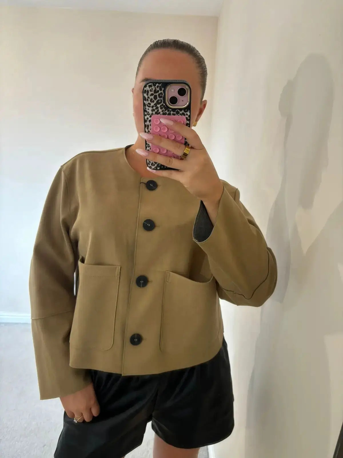 Women's Varsity Bomber Jacket with Minimalist Button-Up Design