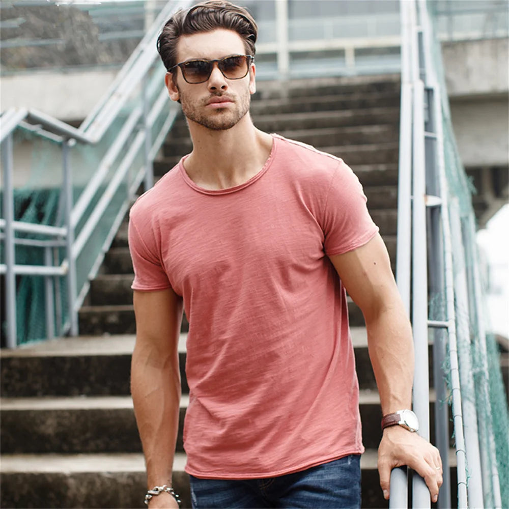 Men's Slim Fit Short Sleeve T-Shirt in 100% Cotton Round Neck