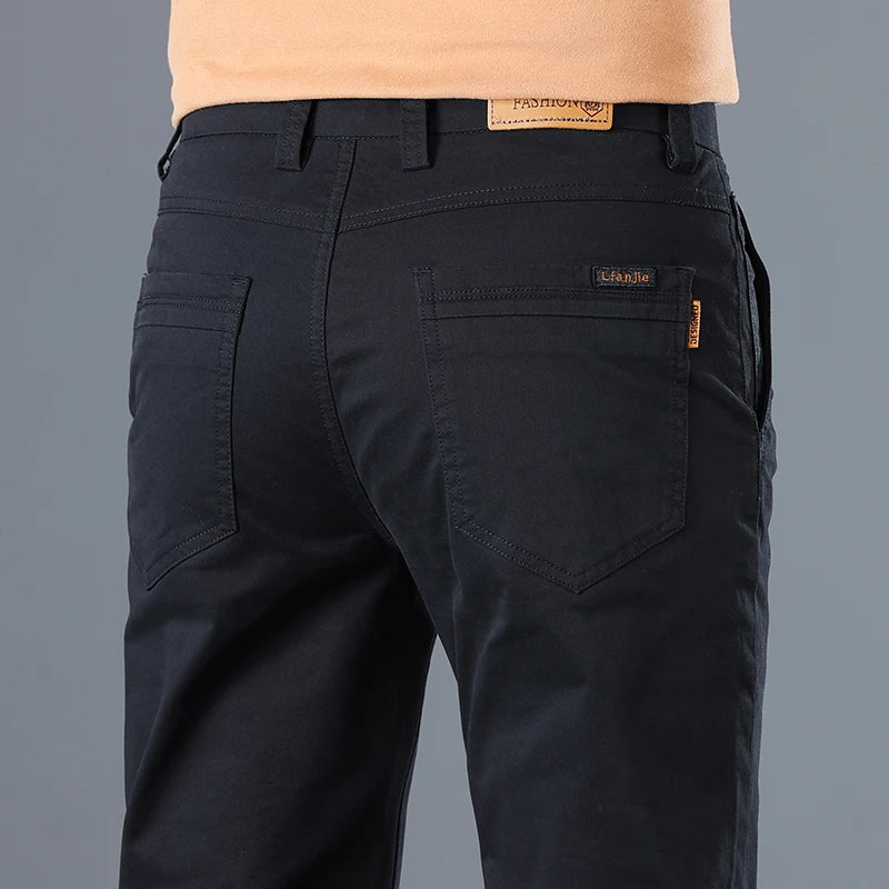 Men's Cotton Work Trousers Slim Fit Straight Leg Business Casual Wear