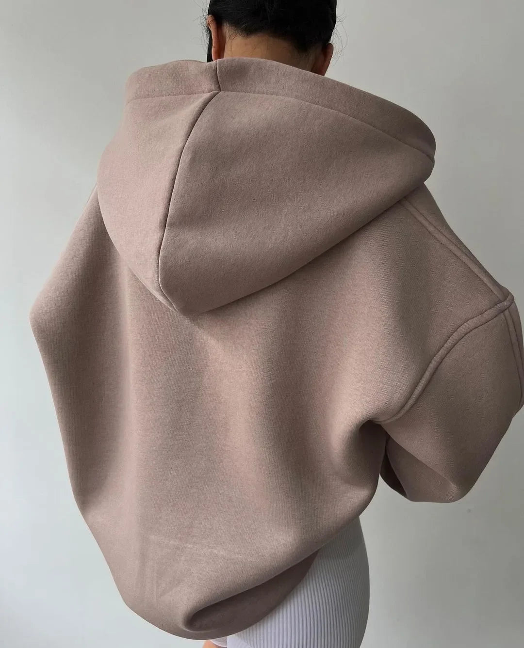 Women's Oversized Pullover Hoodie with Open V-Neck Collar Design