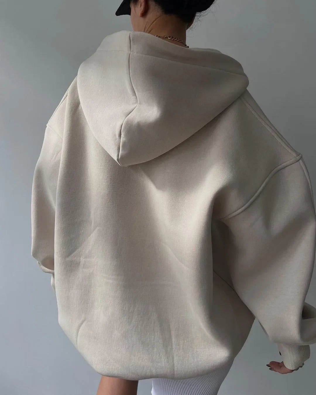 Women's Oversized Pullover Hoodie with Open V-Neck Collar Design