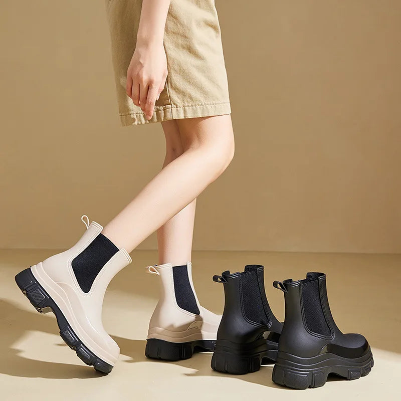 Women’s Waterproof Chelsea Boots with Slip-Resistant Chunky Outsole