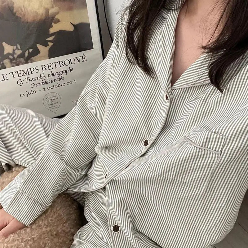 Women's 2-Piece Pyjama Set with Striped Long Sleeve Top and Trousers