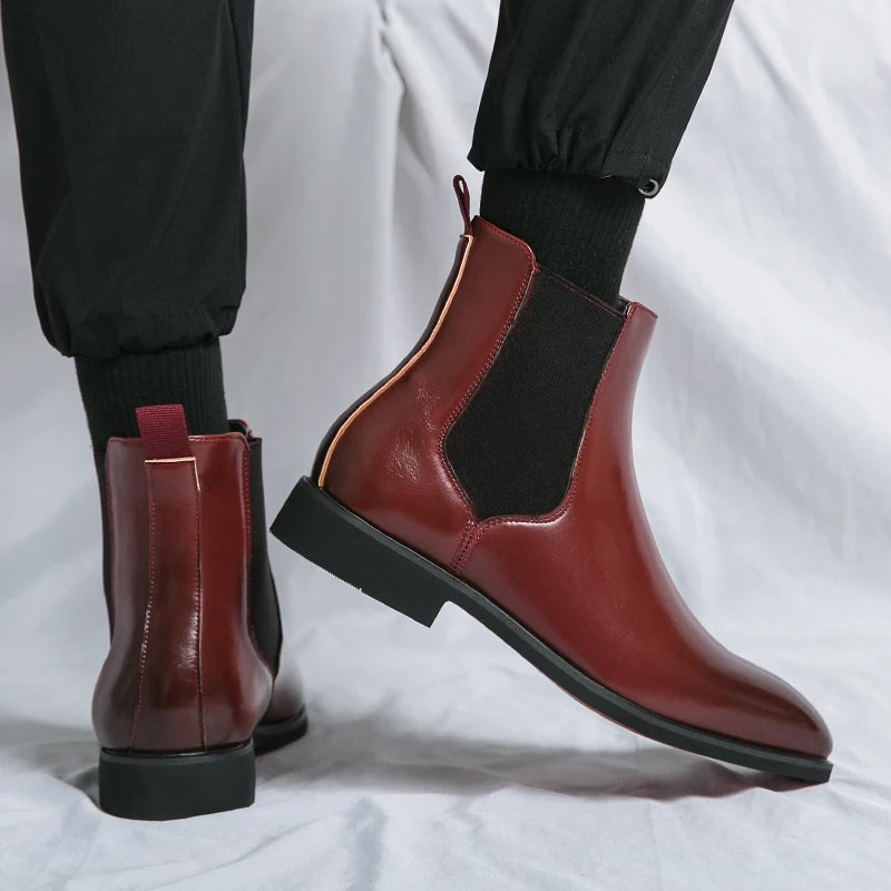 Men’s Chelsea Slip-On Ankle Boots with Red Sole Classic Design