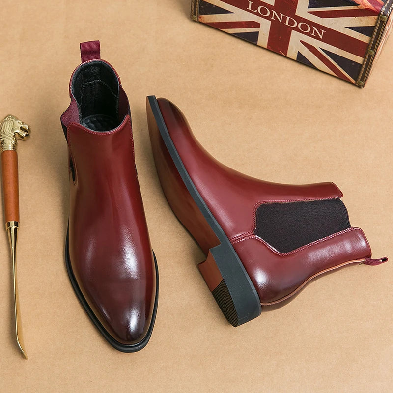 Men’s Chelsea Slip-On Ankle Boots with Red Sole Classic Design