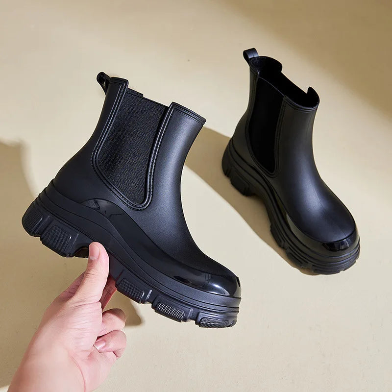 Women’s Waterproof Chelsea Boots with Slip-Resistant Chunky Outsole