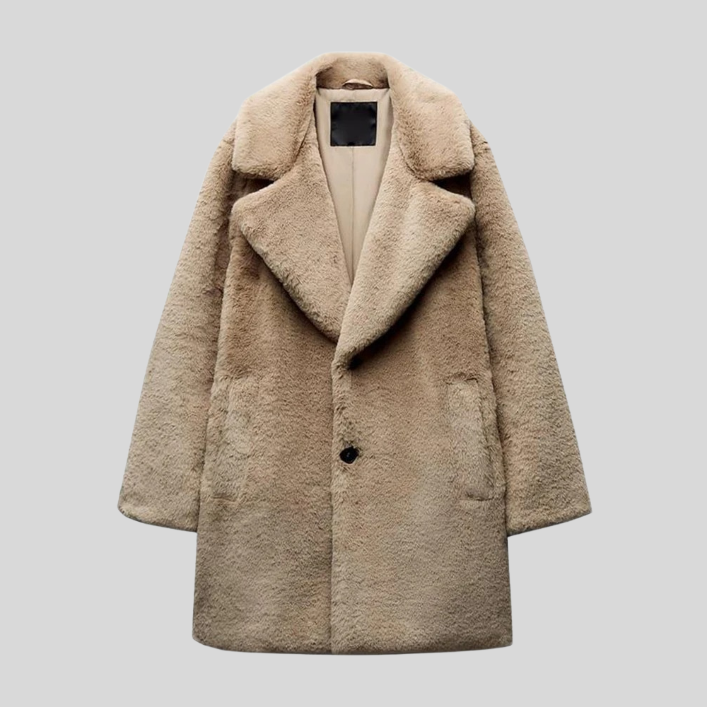 Women's Oversized Fur Winter Coat with Lapel Collar and Button Front