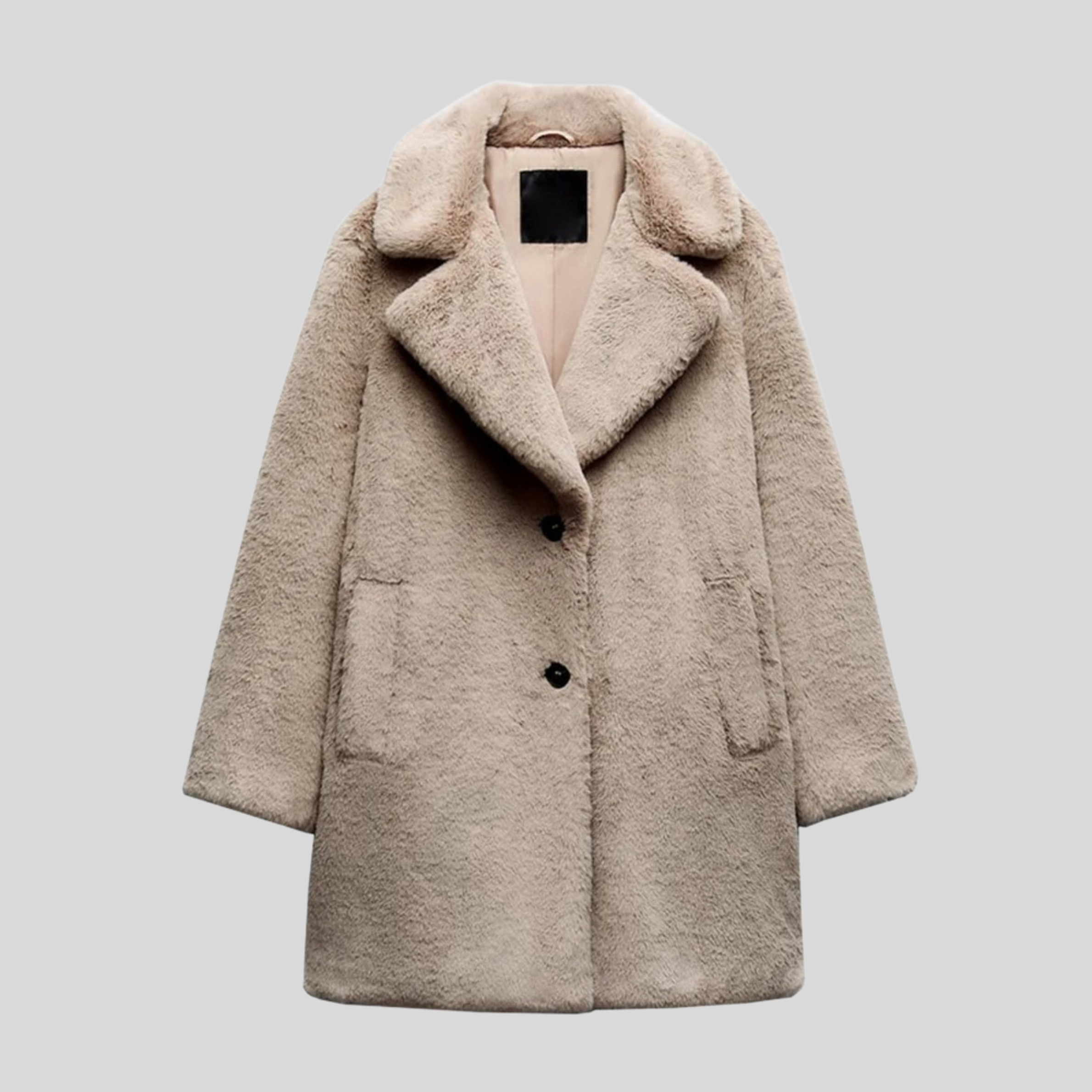 Women's Oversized Fur Winter Coat with Lapel Collar and Button Front