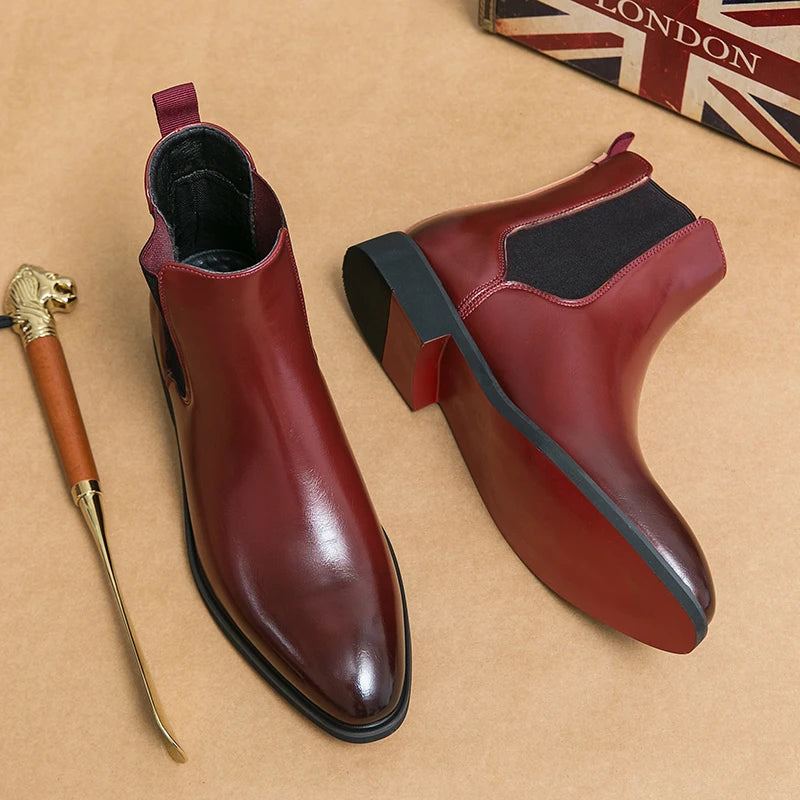 Men’s Chelsea Slip-On Ankle Boots with Red Sole Classic Design