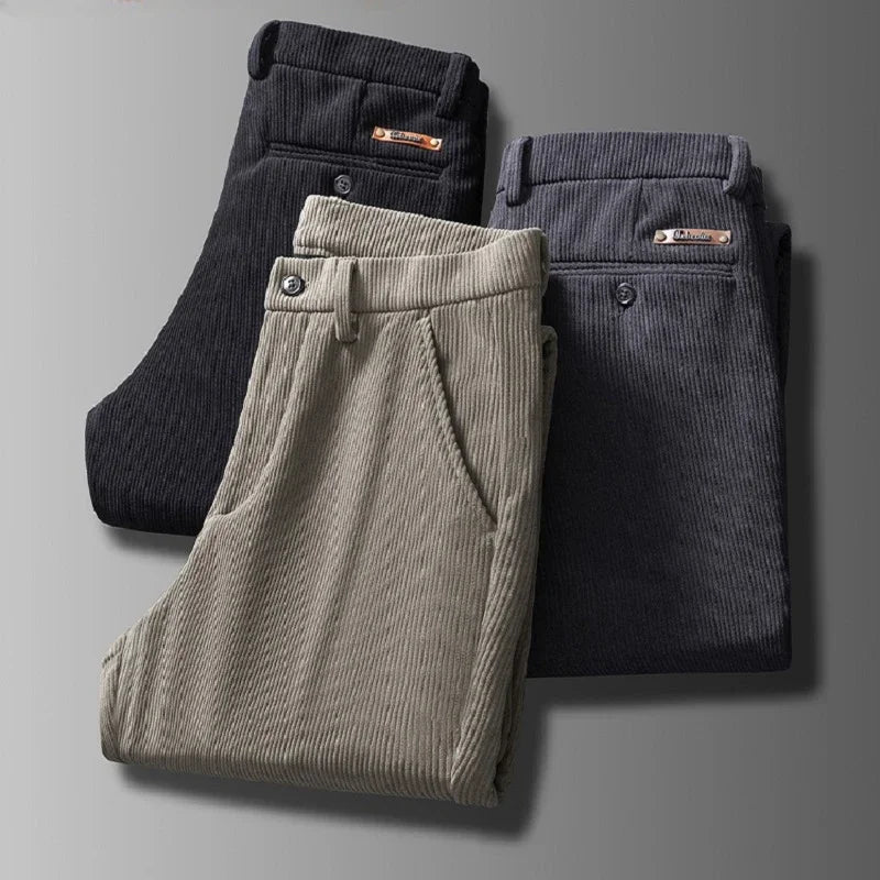 Men’s Corduroy Fleece Work Trousers with Slim Straight Fit Design