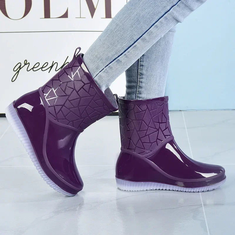 Women’s Mid-Calf Waterproof Rain Boots with Non-Slip Lightweight Sole