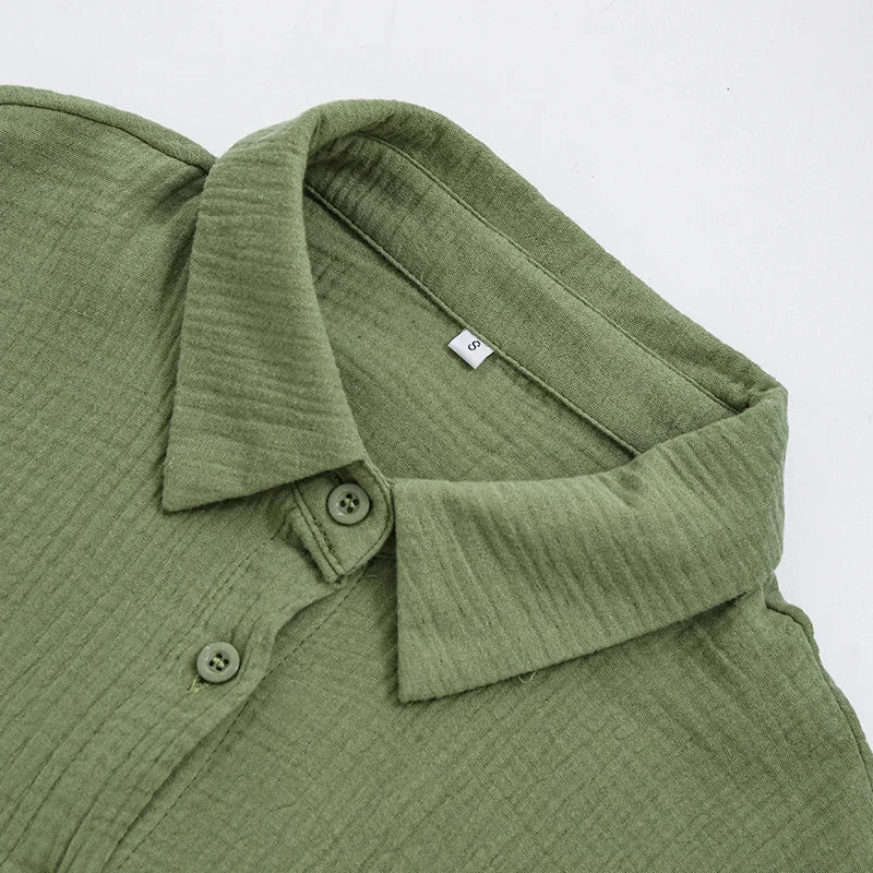 Women's 100% Cotton Two Piece Set with Shirt and High Waist Shorts