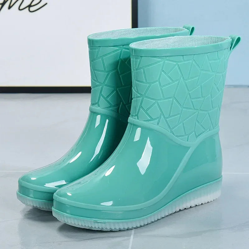 Women’s Mid-Calf Waterproof Rain Boots with Non-Slip Lightweight Sole