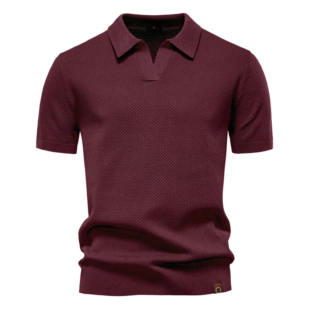 Men's Short-Sleeve Knit Polo Shirt with Textured Solid Design