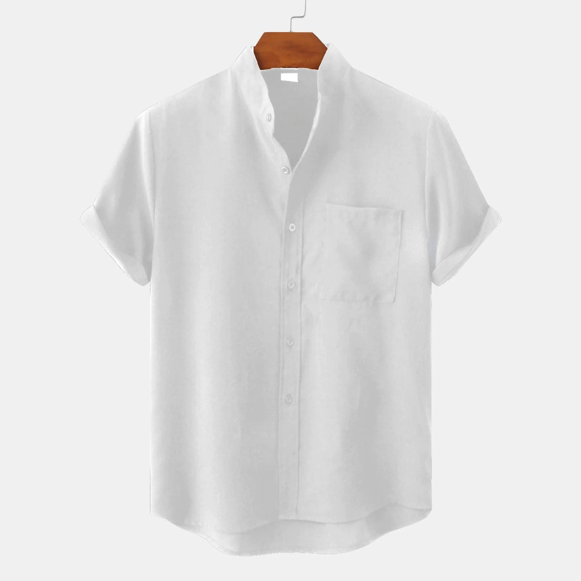 Men's Short-Sleeve Stand Collar Shirt with Front Chest Pocket