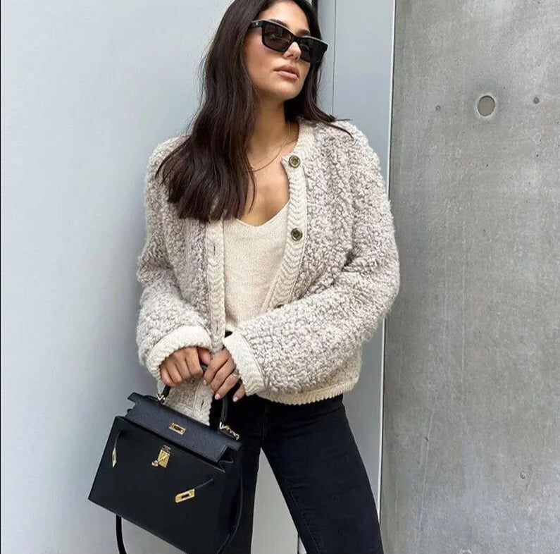 Women's Casual Button Front Teddy Fleece Jacket with Soft Texture