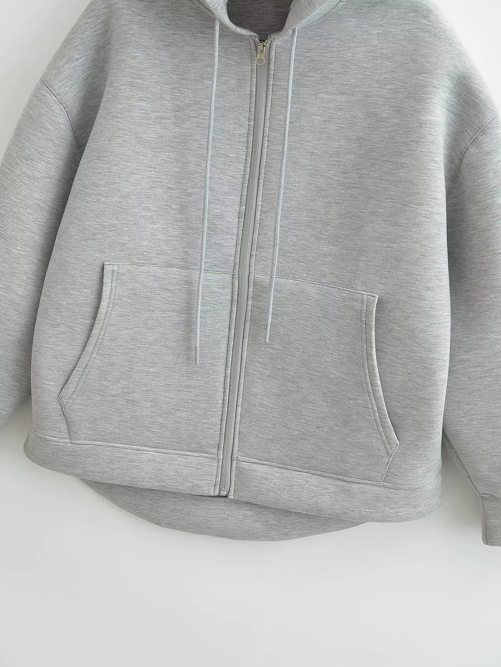 Women's Oversized Zip-Up Hoodie with Drawstring Hood and Pockets