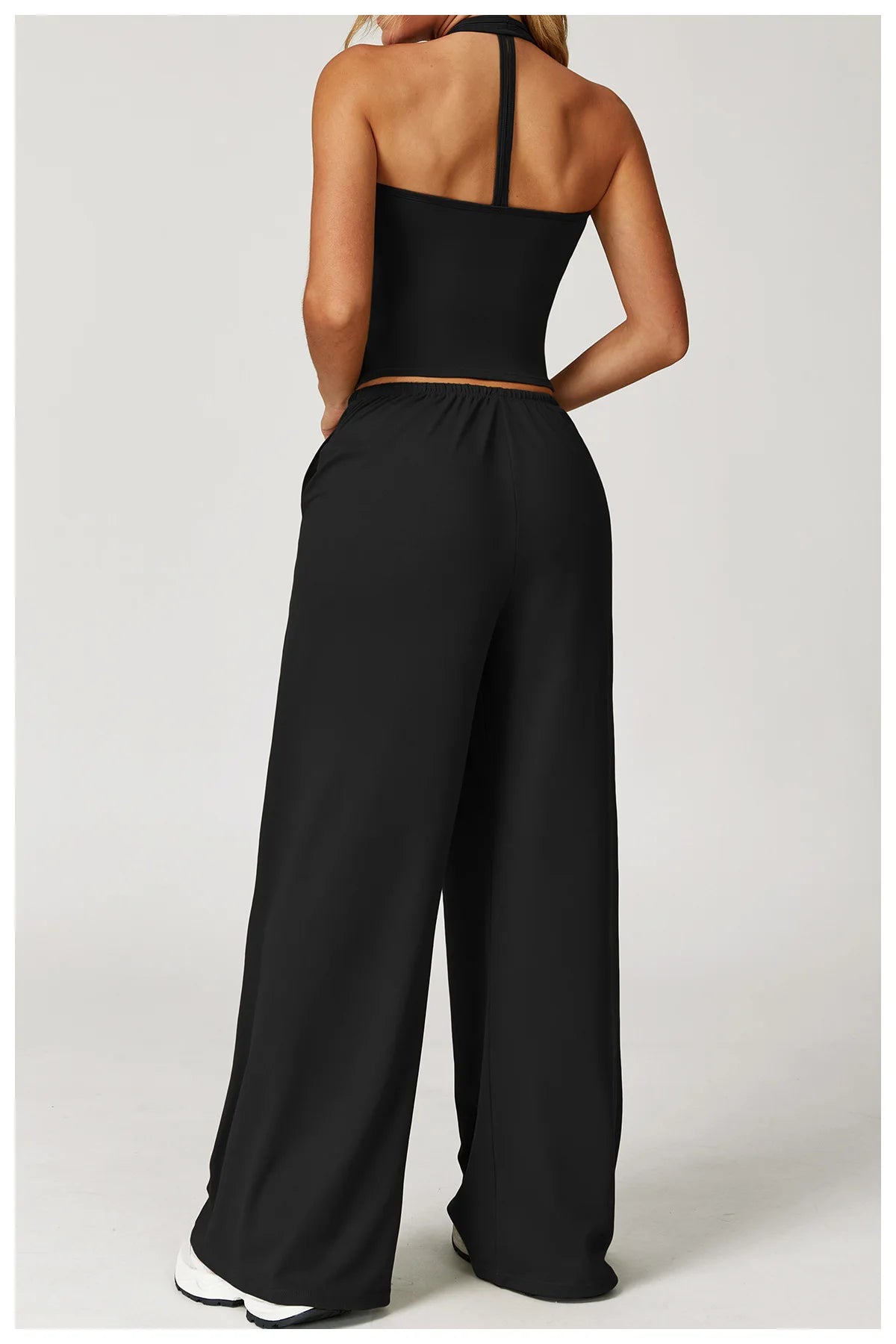 Women’s Two-Piece Lounge Set with Racerback Crop Top and Wide-Leg Pants