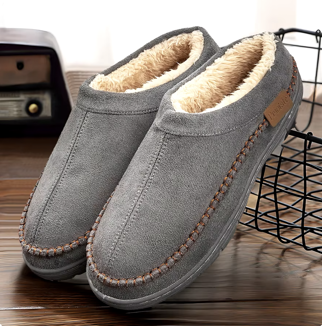 Men's Indoor Memory Foam Slippers with Warm Lining and Non-Slip Sole