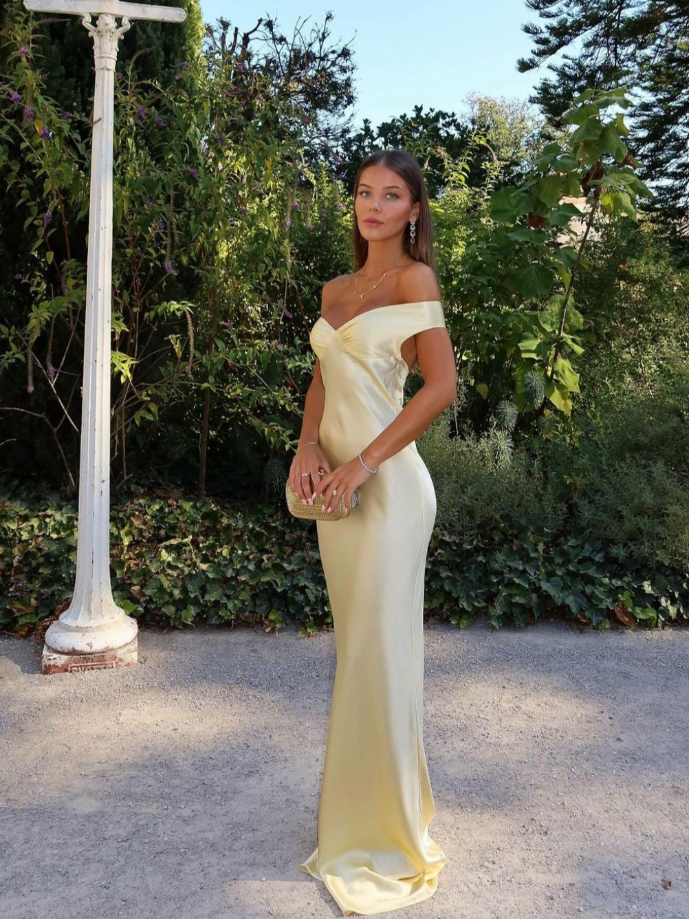 Women's Off Shoulder Fitted Maxi Dress with Sweetheart Neckline
