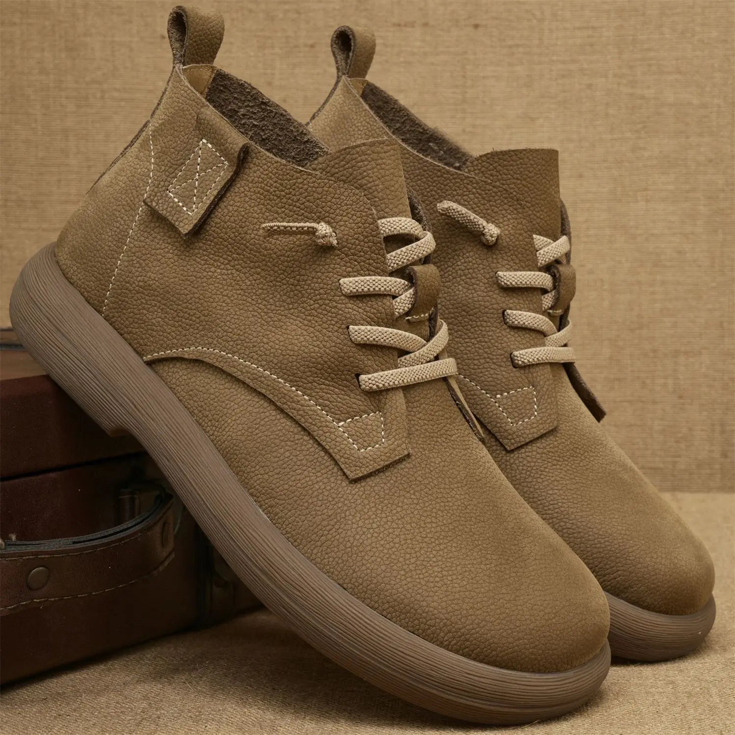 Men’s Ankle Soft Sole Vintage Lace-Up Short Workwear Boots