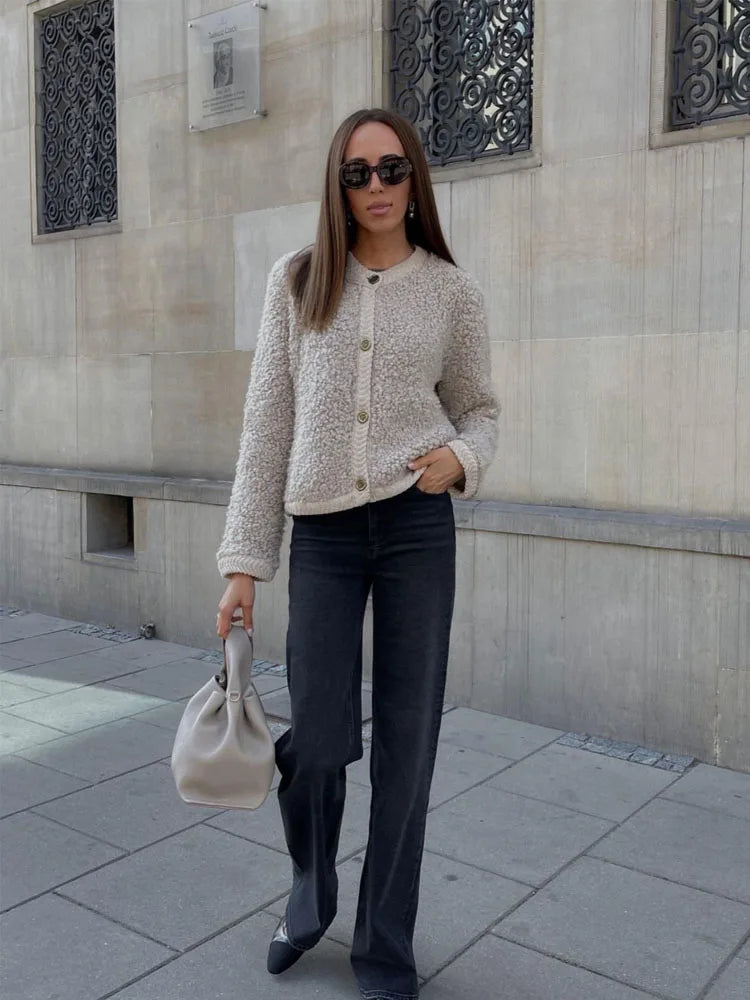 Women's Casual Button Front Teddy Fleece Jacket with Soft Texture