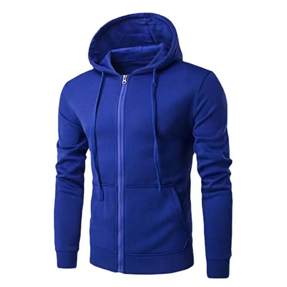 Men's Zip-Up Sport Hoodie with Drawstring Hood and Slim Fit