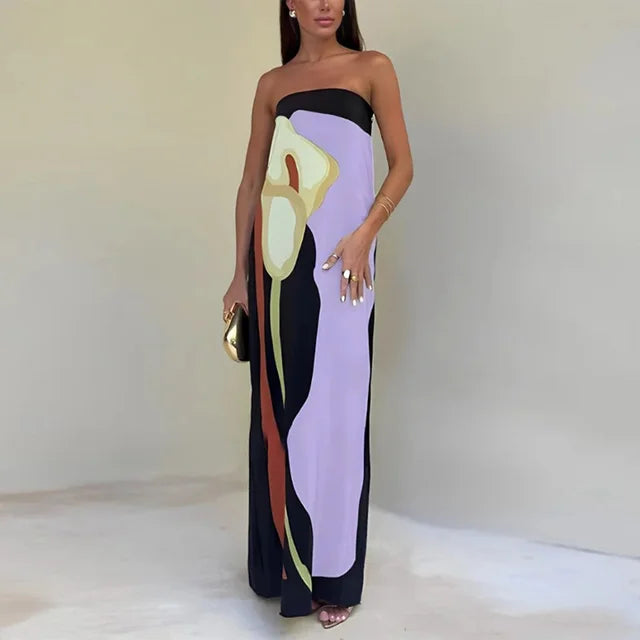 Women's Boho off-the-shoulder maxi dress