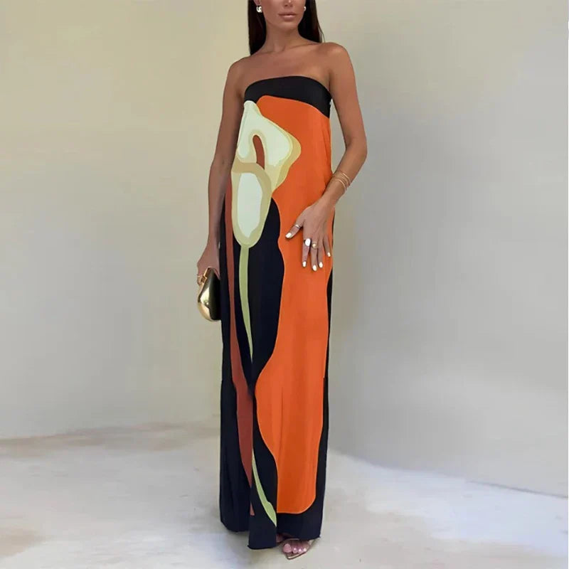 Women's Boho off-the-shoulder maxi dress