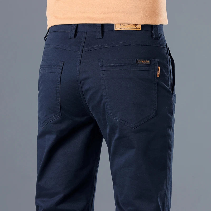 Men's Cotton Work Trousers Slim Fit Straight Leg Business Casual Wear