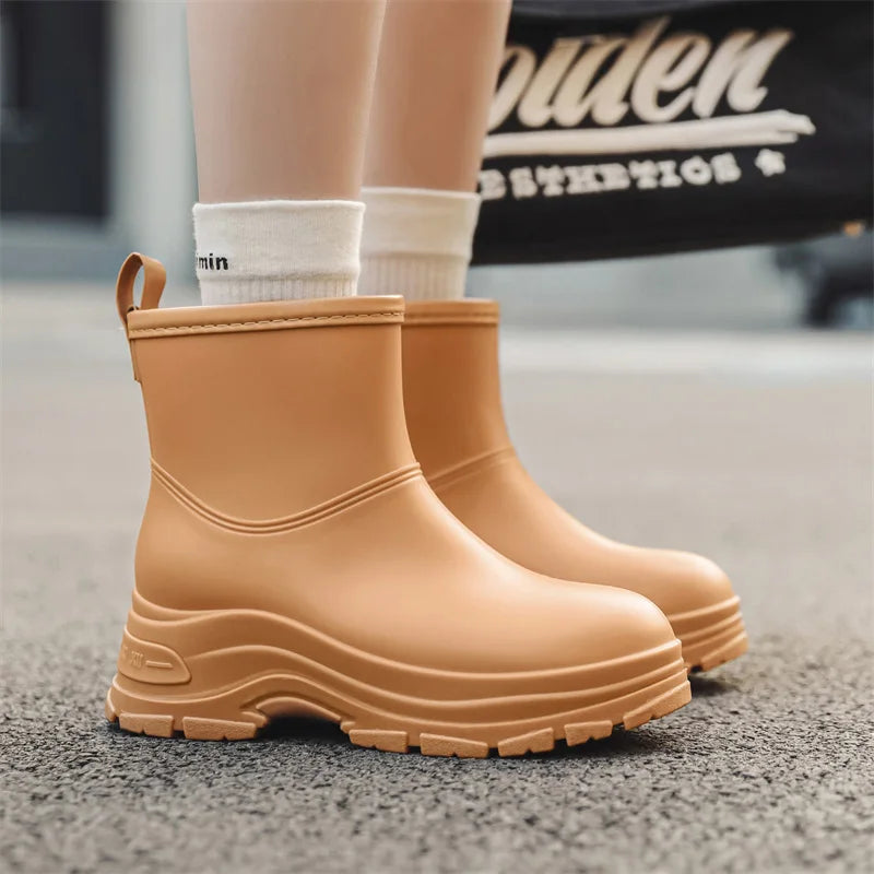 Women’s Waterproof Mid-Calf Boots with Slip-Resistant Thick Outsole