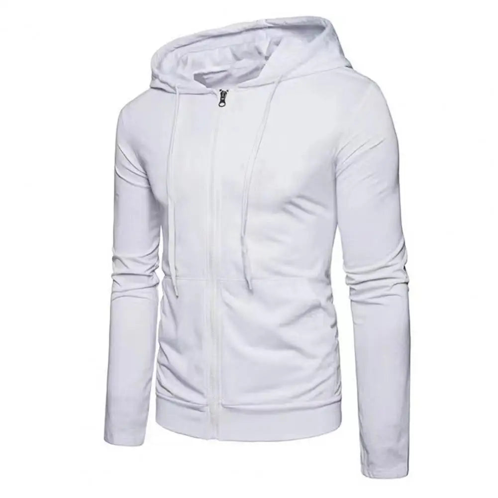 Men's Zip-Up Sport Hoodie with Drawstring Hood and Slim Fit