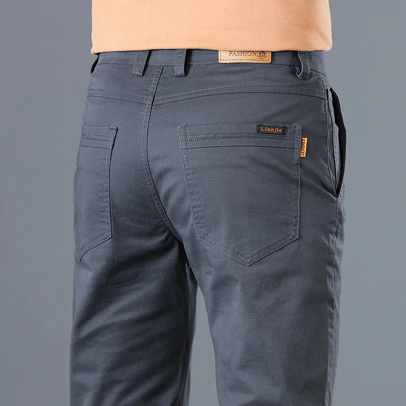 Men's Cotton Work Trousers Slim Fit Straight Leg Business Casual Wear