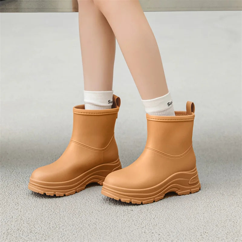Women’s Waterproof Mid-Calf Boots with Slip-Resistant Thick Outsole