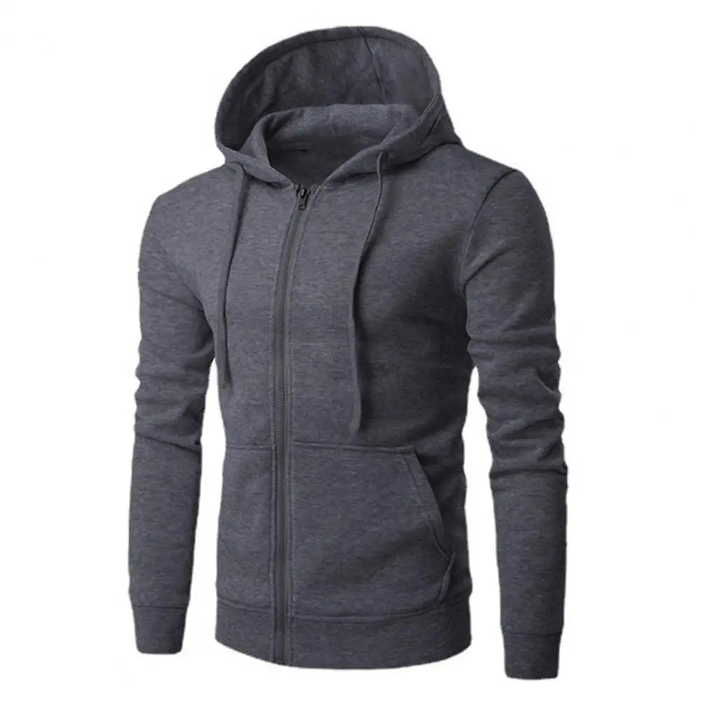 Men's Zip-Up Sport Hoodie with Drawstring Hood and Slim Fit