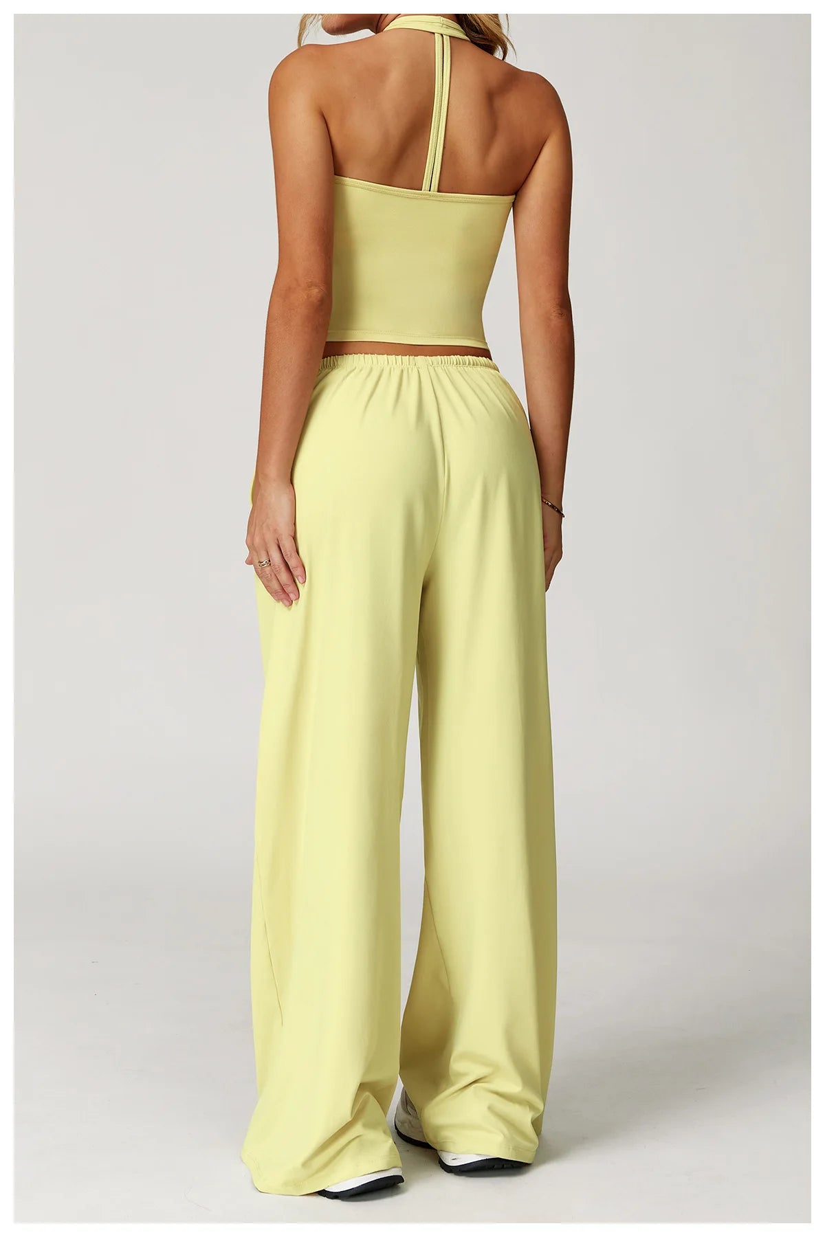 Women’s Two-Piece Lounge Set with Racerback Crop Top and Wide-Leg Pants