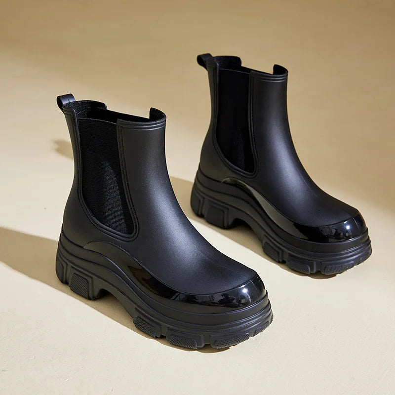 Women’s Waterproof Chelsea Boots with Slip-Resistant Chunky Outsole