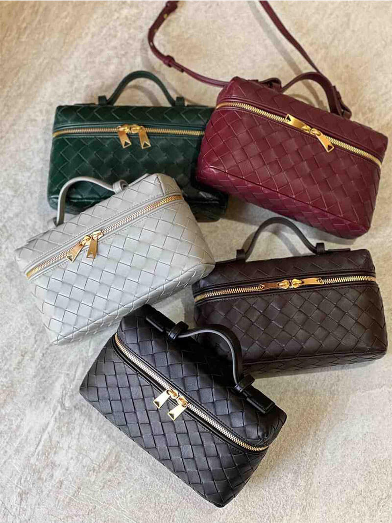 Women's Woven Box Handbag with Top Handle and Gold Zip Detailing