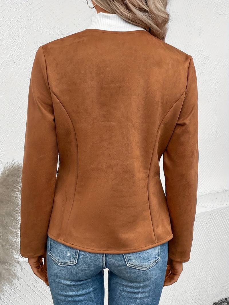 Women's Zip-Up Crew Neck Jacket with Long Sleeves and Pockets