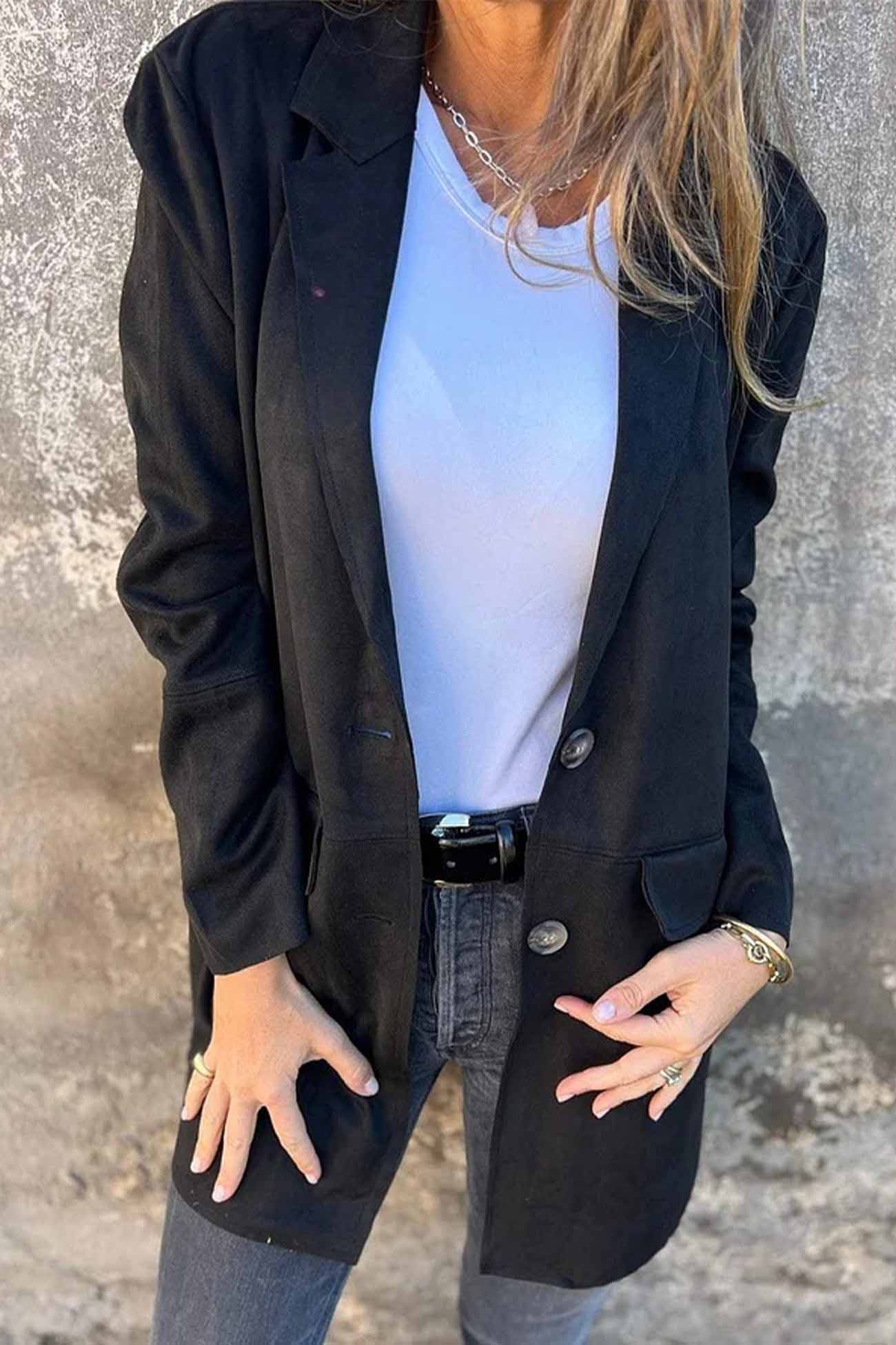 Women's Button-Down Casual Jacket with Lapel Collar