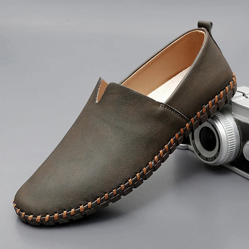 Men's Slip-On Casual Shoes with Stitch Detailing and Flexible Sole
