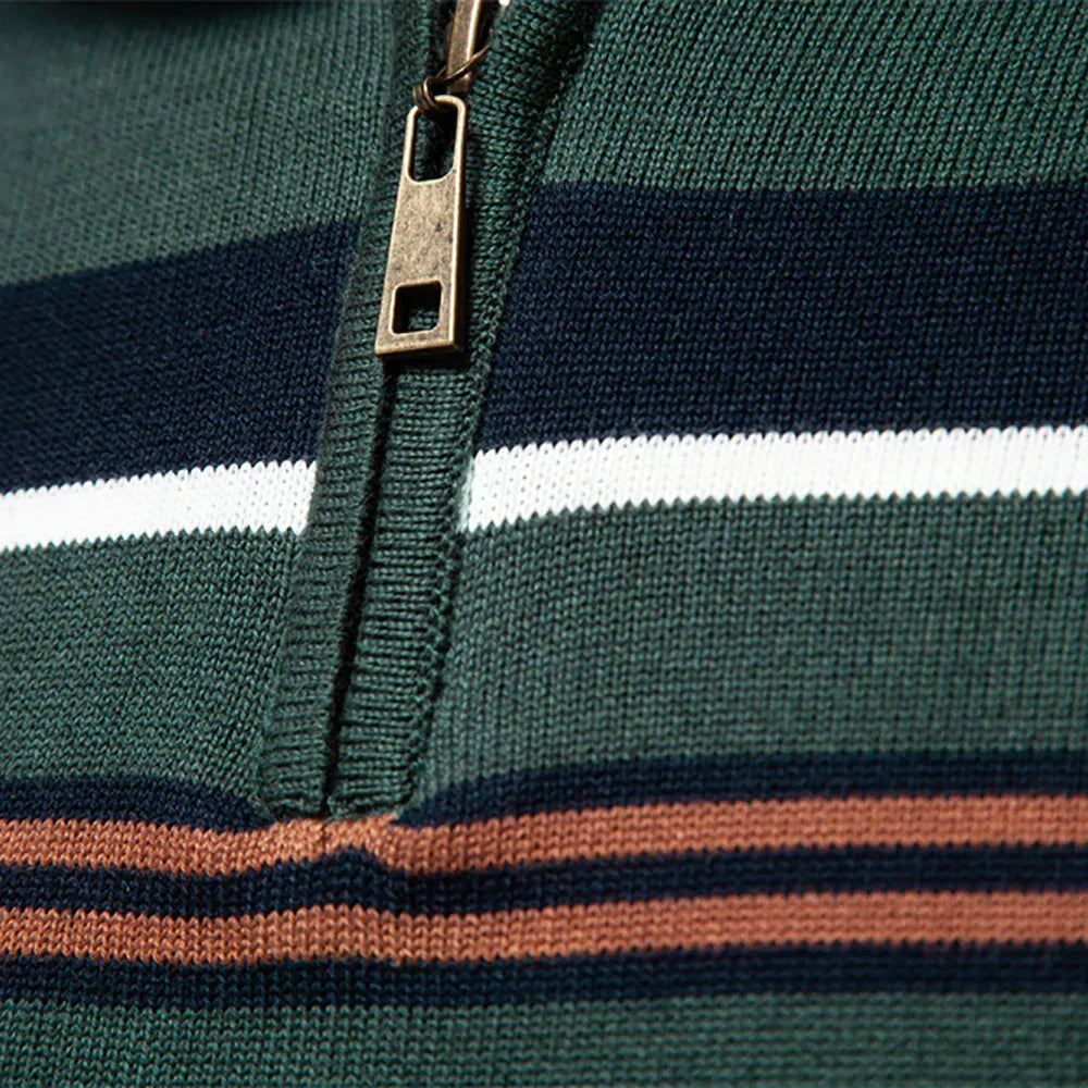 Men’s Half-Zip Striped Jumper with Modern Contrast Chest Design
