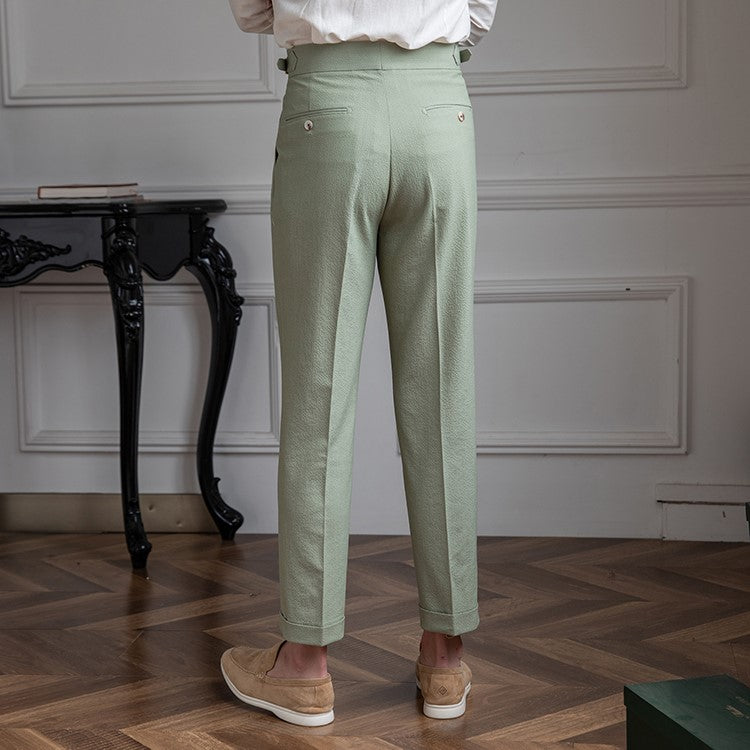 Men's High Waisted Work Trousers Pleated Ankle Length Classic Fit